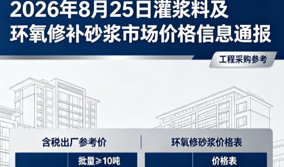雁峰2026年8月25日灌浆料及环氧修补砂浆市场价格信息通报